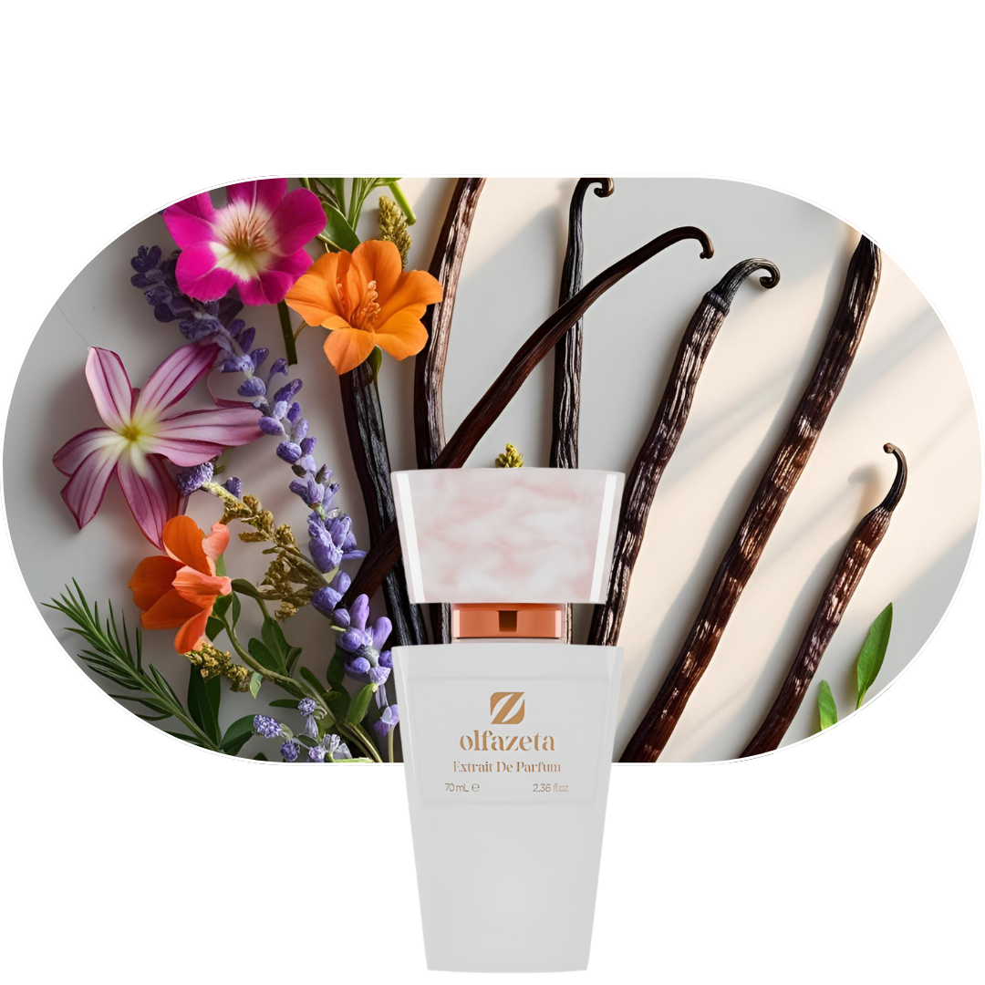Chogan Parfum Flakon mit Vanille, Blumen und Gewürzen als Duftnoten auf weißem Hintergrund