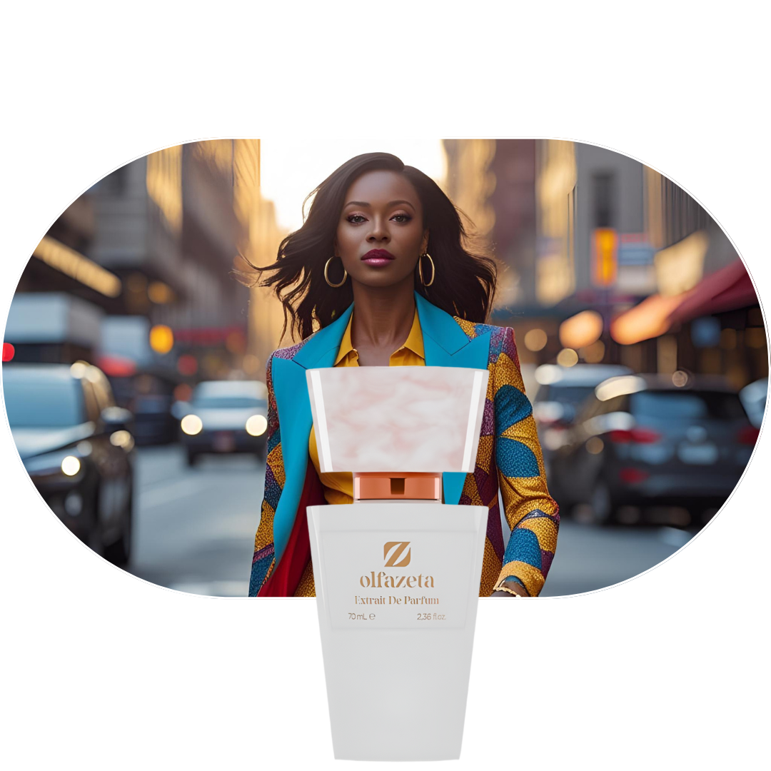 Chogan Parfum 93 für moderne Frauen mit fruchtigen, blumigen und holzigen Duftnoten in stilvoller Flasche vor urbanem Hintergrund