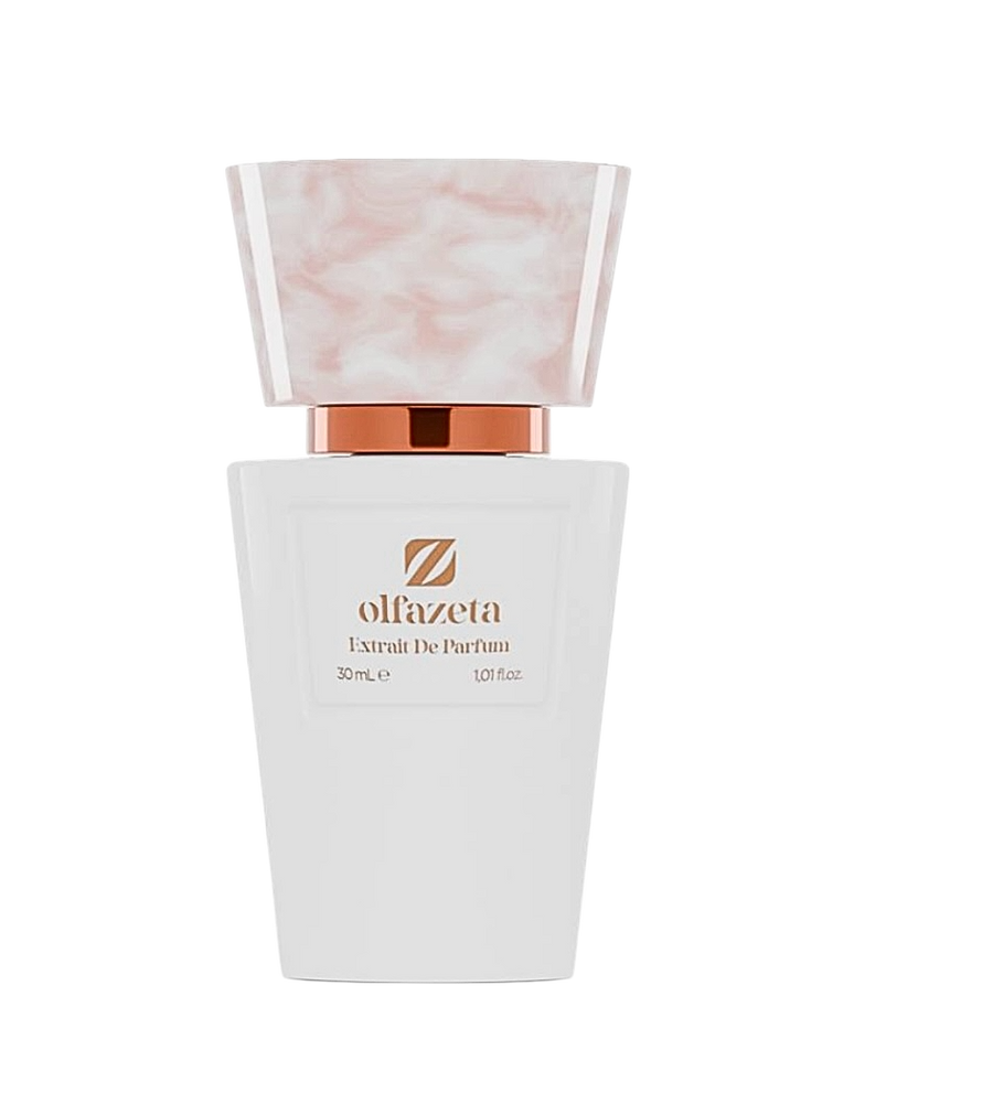 Eleganter weißer Olfazeta Parfumflakon von Chogan mit goldenem Detail - hochwertiger Duft für stilvolle Persönlichkeiten