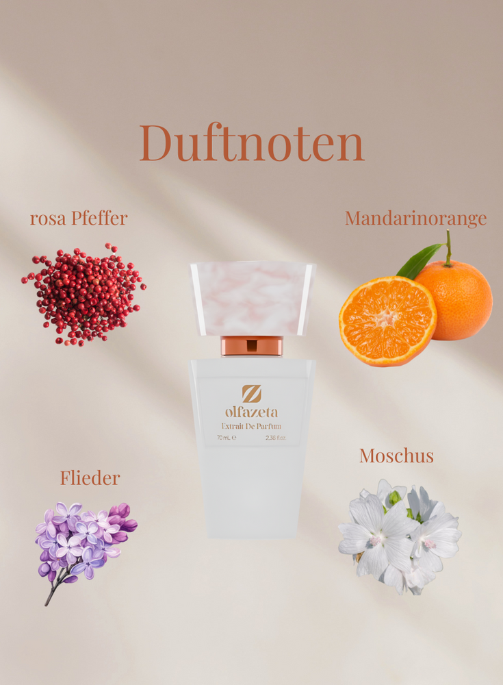 Chogan Parfum 213 mit Duftnoten von rosa Pfeffer, Mandarinorange, Flieder und Moschus in stilvollem Flakon
