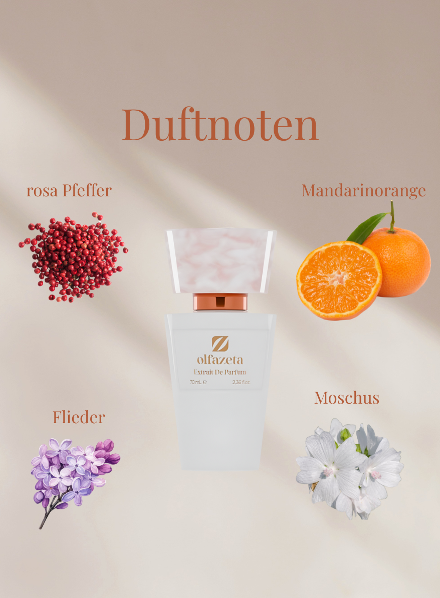 Chogan Parfum 213 mit Duftnoten von rosa Pfeffer, Mandarinorange, Flieder und Moschus in stilvollem Flakon