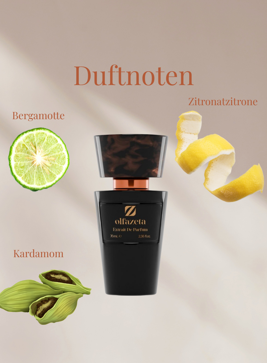 Chogan Parfum Flakon mit Kardamom, Bergamotte und Zitronatzitrone Duftnoten.