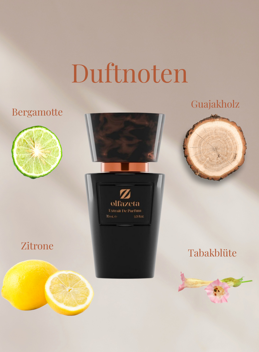 Chogan Parfum 33 Duftflasche mit Bergamotte, Zitrone, Guajakholz und Tabakblüte als natürliche Duftnoten für Herrenparfum