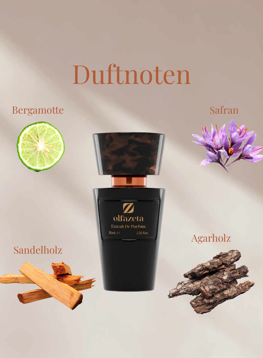 Chogan Parfum 114 mit Duftnoten Bergamotte, Safran, Sandelholz und Agarholz in elegantem Flakon