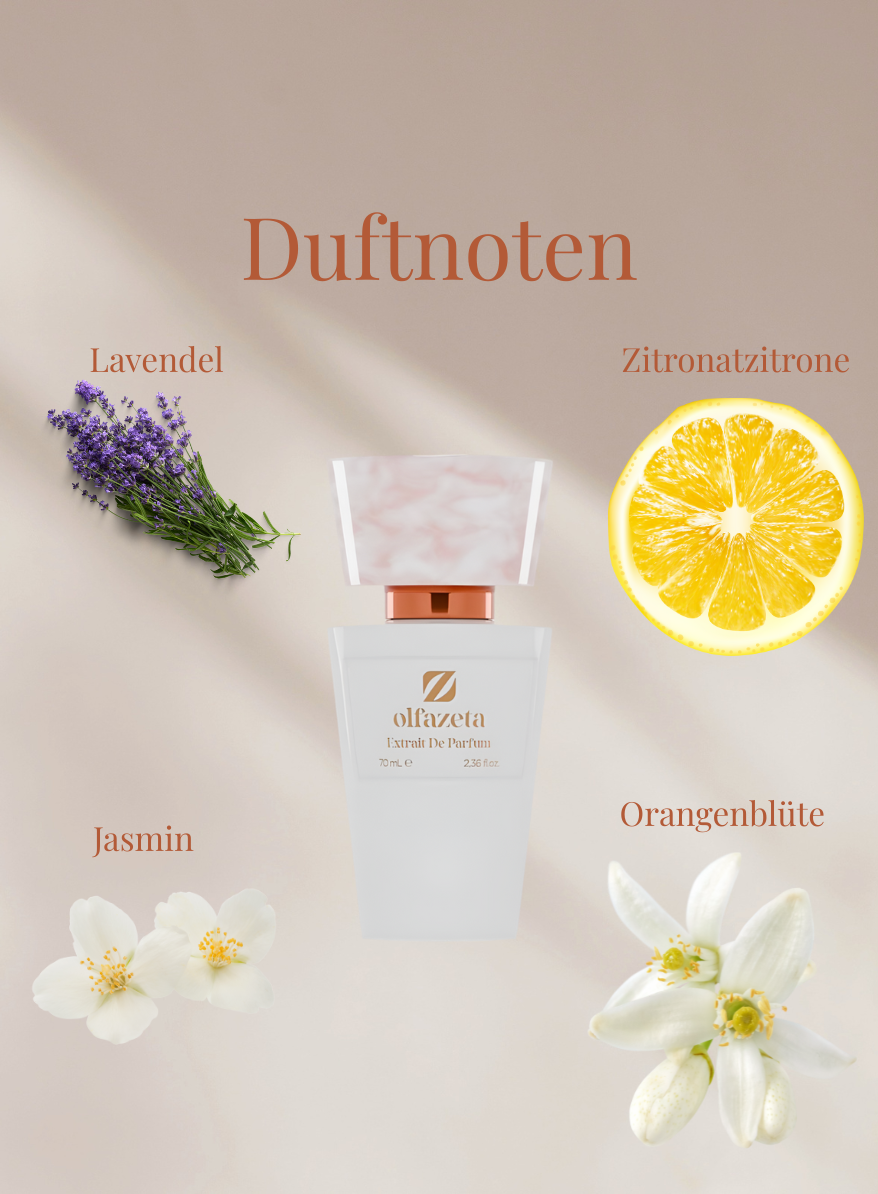 Chogan Parfum 122 mit Duftnoten von Lavendel, Jasmin, Orangenblüte und Zitronatzitrone in elegantem Flakon.