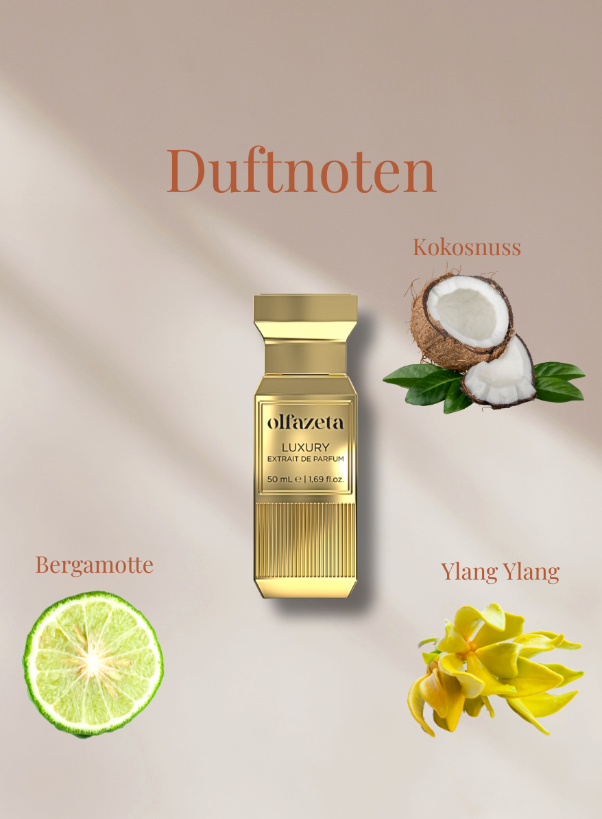 Chogan Parfum 126 mit Duftnoten von Bergamotte, Kokosnuss und Ylang-Ylang in elegantem goldfarbenem Flakon.