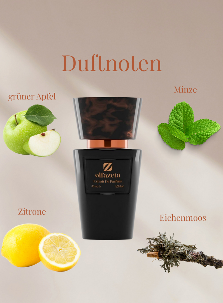 Chogan Parfum 140 Flakon mit Duftnoten grüner Apfel, Minze, Zitrone und Eichenmoos für frischen, maskulinen Herrenduft