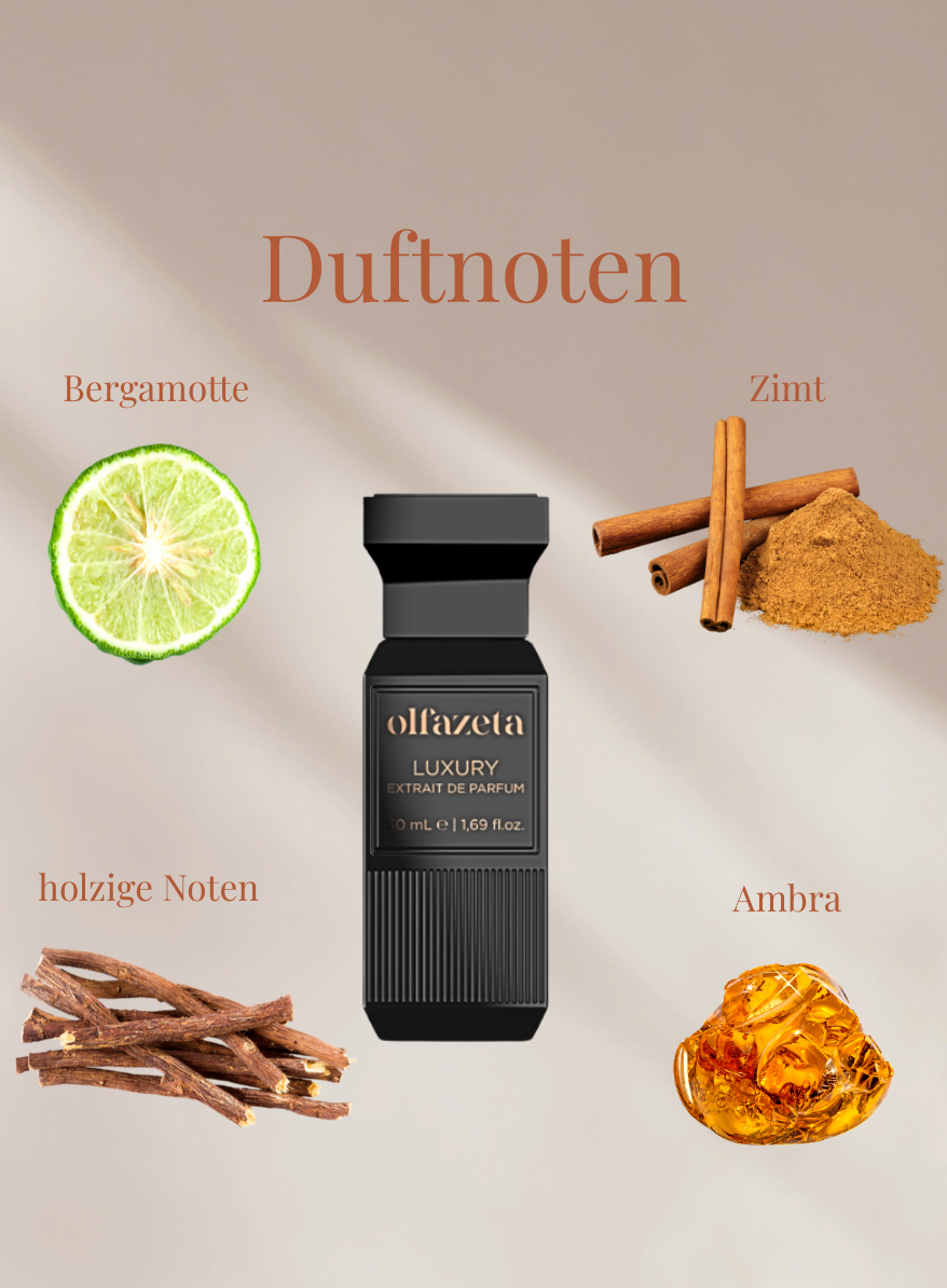 Chogan Parfum Multiverse mit Bergamotte, Kardamom, Zimt, holzigen Noten und Ambra in eleganter schwarzer Flasche